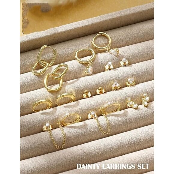 ⚡Gold Plated Multiple Hoop and Stud Earring Set for Women Trendy Fashion Jewelry - Picture 5 of 6